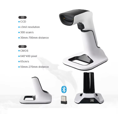 2200mAh 2D Bluetooth QR Code Reader And Wireless 2.4G Image Barcode Scanner DS6510B-M9 Z Podstawą Ładowania